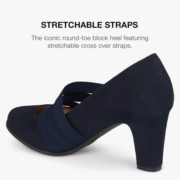 JOURNEE COLLECTIO FAUX SUEDE COMFORT SOLE ALMOND TOE TRIPLE ELASTIC STRAP SHOE - Picture 4 of 16